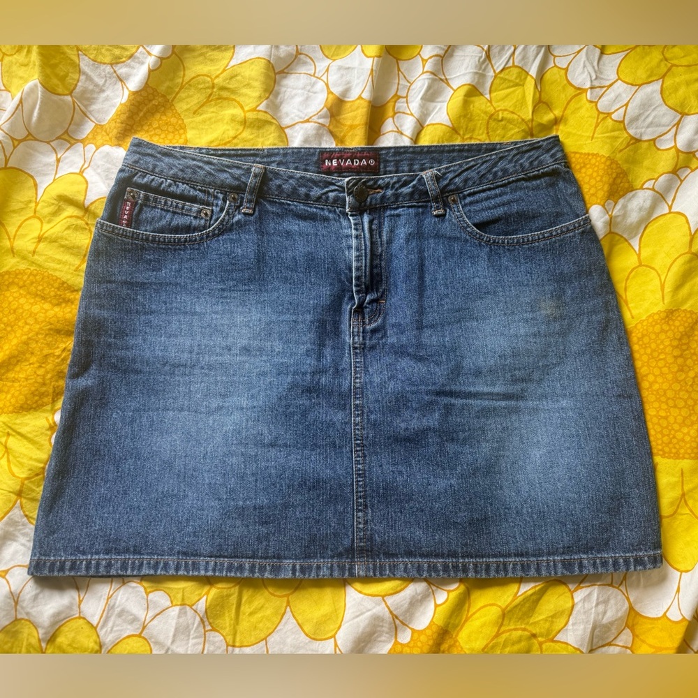 Y2K Nevada Classic Blue Denim Mini Skirt – Size 14